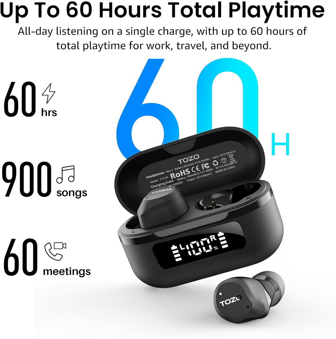 TOZO NC9 In Ear Kopfhörer Kabellos Bluetooth 5.3 mit Hybrid Active Noise Cancelling, 6 Mikrofone für