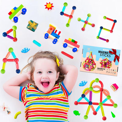 AOUVT 64 Pcs Magnetische Bausteine Spielzeug, 3D Konstruktions Spielzeug, Magnetspielzeug für Kinder