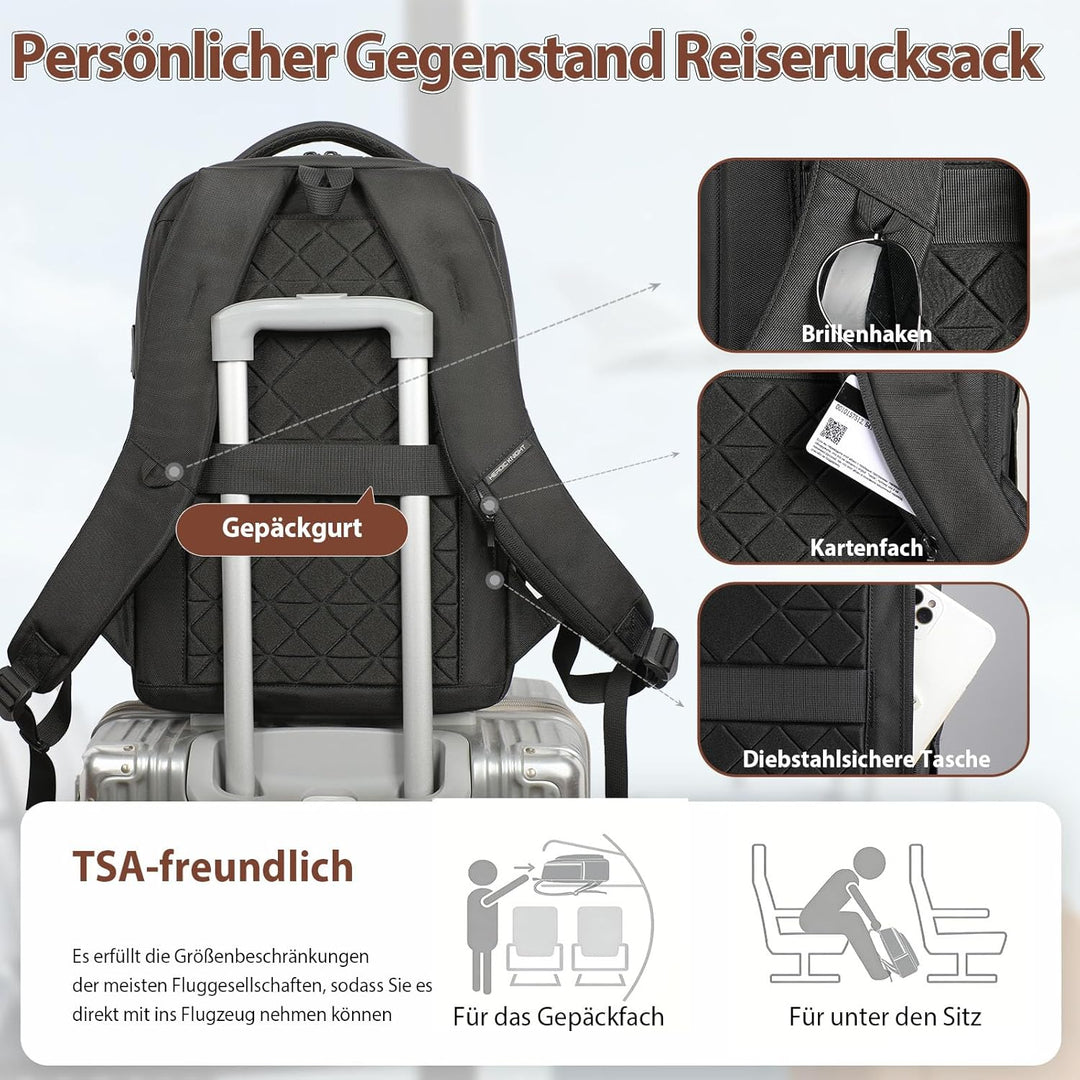 hk 17 Zoll Business Laptop Rucksack Herren, spritzwassergeschützt und Diebstahlsicherung Reiserucksa
