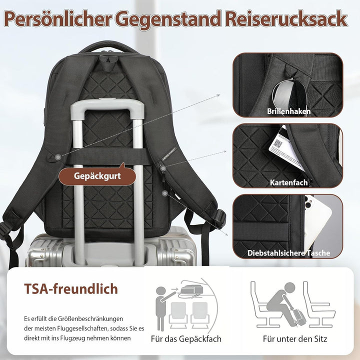hk 17 Zoll Business Laptop Rucksack Herren, spritzwassergeschützt und Diebstahlsicherung Reiserucksa