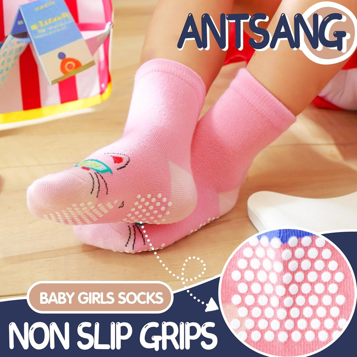 ANTSANG 12 Paare Stoppersocken Kinder Baby Mädchen Socken Anti Rutsch / Rutschfeste Socken Baumwolle