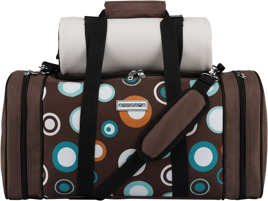 anndora Picknick Kühltasche inkl. Picknick Decke Geschirr Besteck für 4 Personen braun hellblau 3337