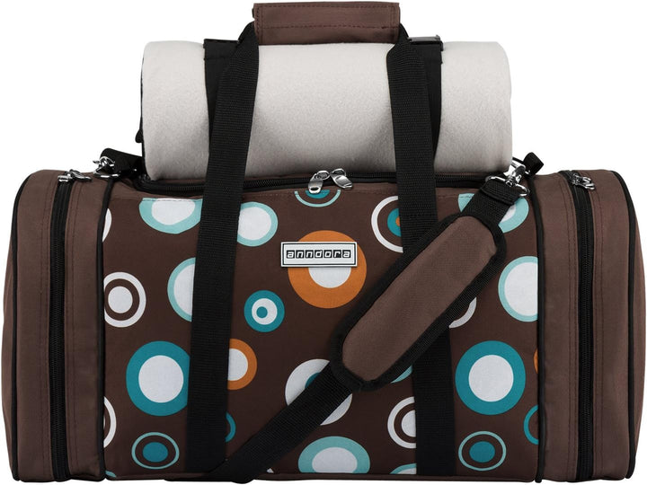 anndora Picknick Kühltasche inkl. Picknick Decke Geschirr Besteck für 4 Personen braun hellblau 3337