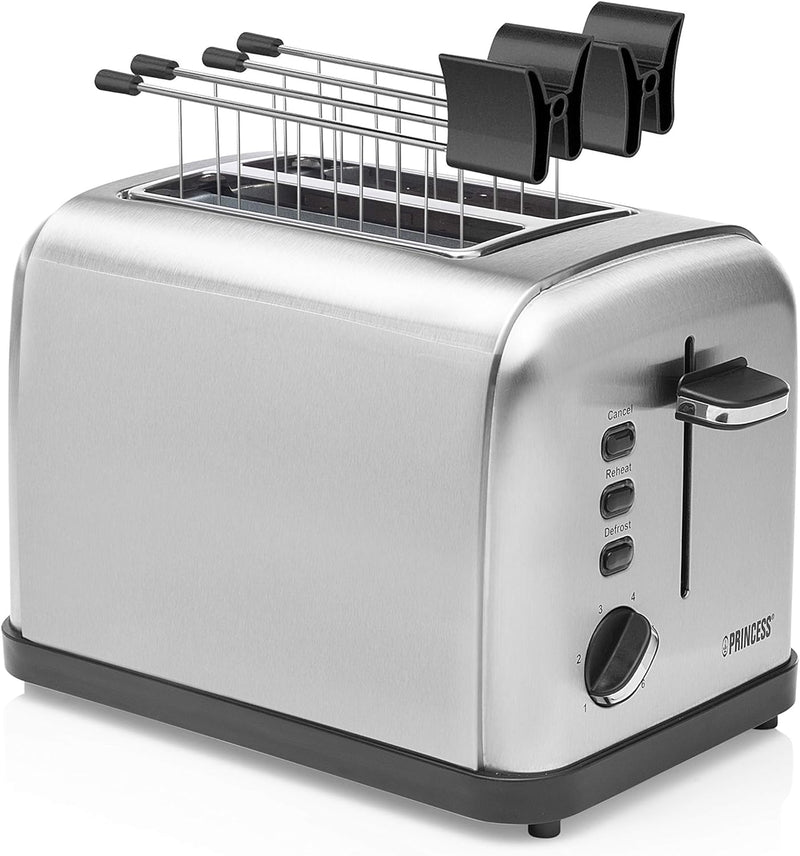 Princess Edelstahl Toaster mit zwei Schlitze – herausnehmbares Krümmelfach - Auftau-, Aufwärm- & Sto