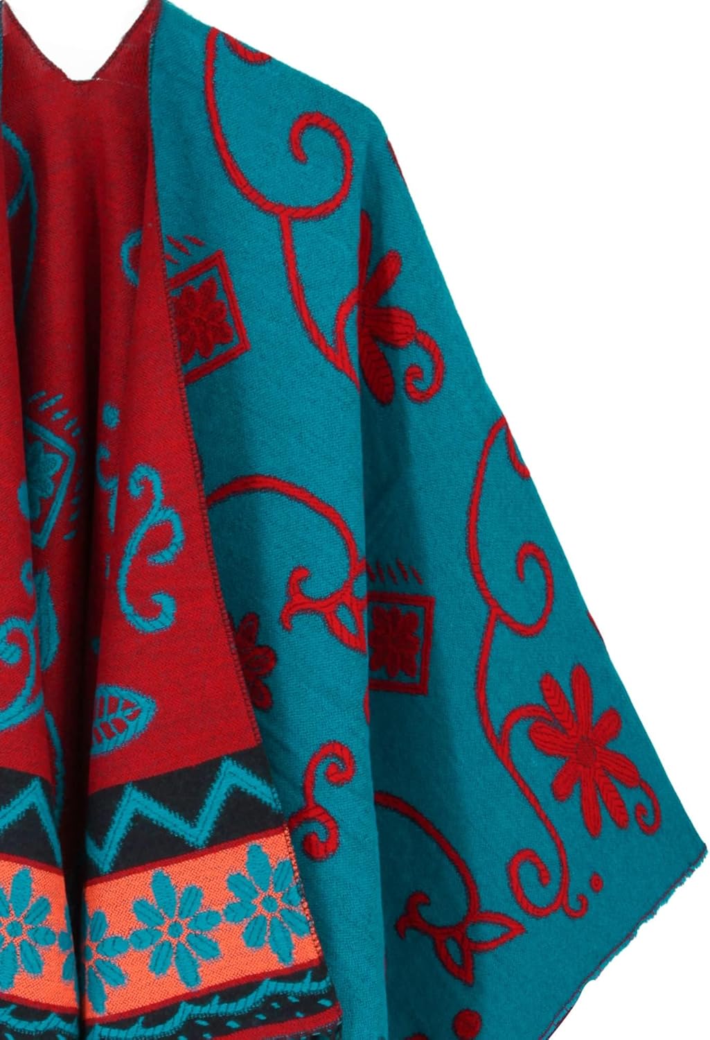 breezy lane Damen Poncho Schal Retro-Stil Bedruckt Umhang Übergrosse Decke Cardigans für Herbst und