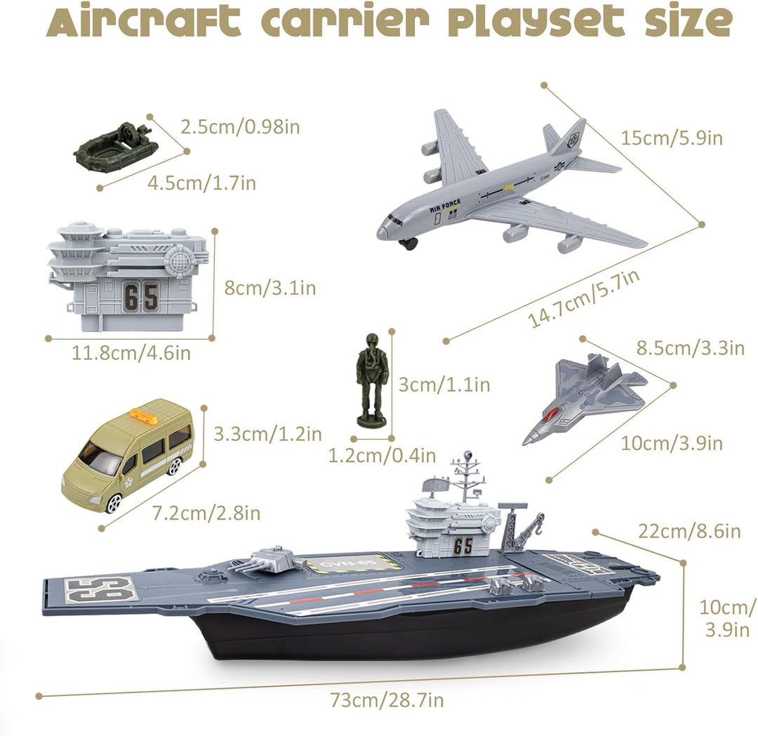 RedCrab Flugzeugträger Spielset, Militär Schlachtschiff Modell Spielzeug mit Militar Auto, Militärfl