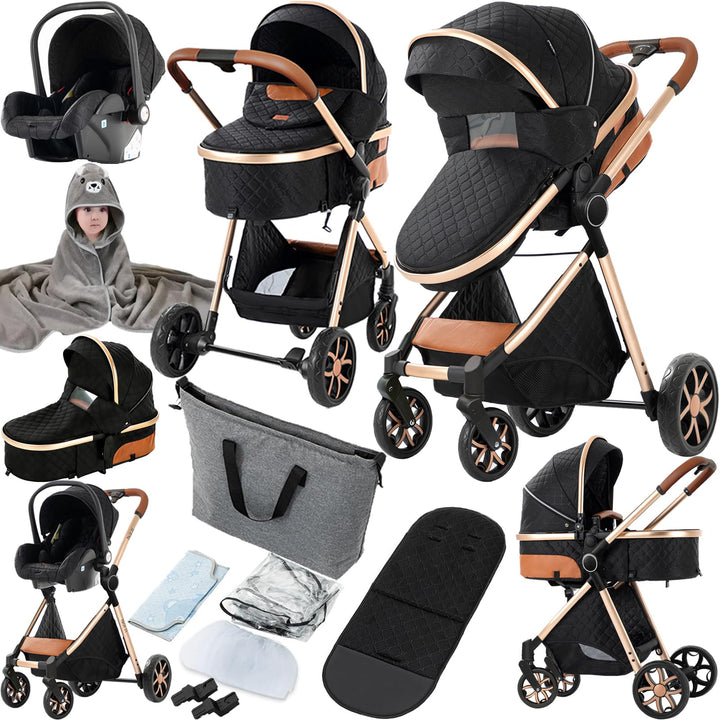Prokoke Kinderwagen 3 in 1, Buggy mit Umkehrbarem Zwei-Wege-Schub, Kinderwagen Rahmen Aluminiumlegie
