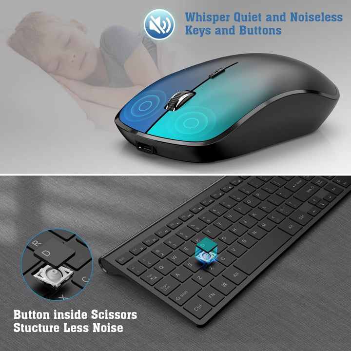 J JoyACCESS Kabellose Tastatur und Maus Kombination mit 2,4 G, kompakt, leise, schlanke kabellose Ta