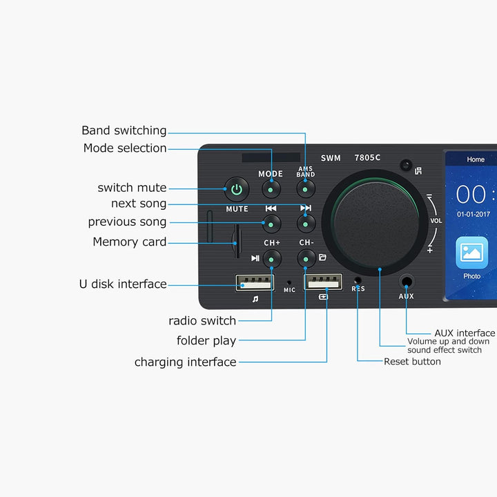 Bluetooth-Touchscreen-Autoradio, 4,1-Zoll-HD-USB-Aux-Eingang, Spiegelverbindung, FM-Radio, Auto-Audi