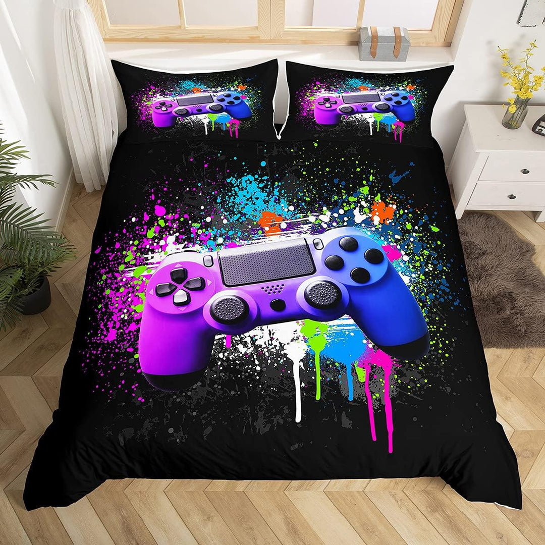 Bunt Tie Dye Gamepad Bettwäsche Set Modern Gamer Spiele Bettbezug Set Bunte Krawattenfarbe Spritztin