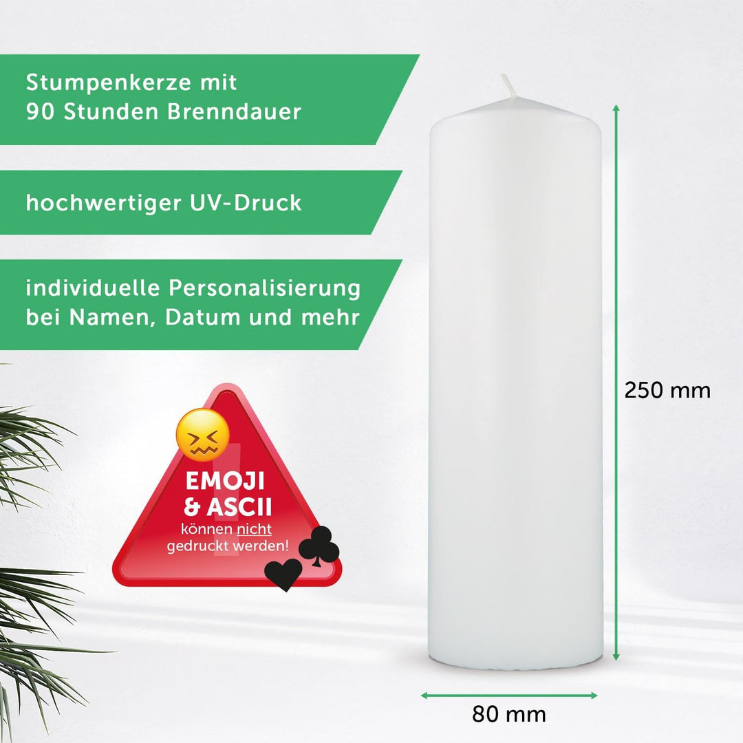 GRAVURZEILE Bedruckte Kerze - Kinder Trauerkerze Sternenkind - Personalisiert mit Name, Datum & Wuns
