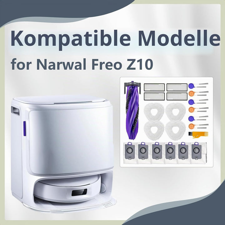 Homruich 22 Stück Zubehör für Narwal Freo Z10 Roboter Vacuum, 1 Hauptbürste, 4 HEPA-Filter, 4 Mop Pa