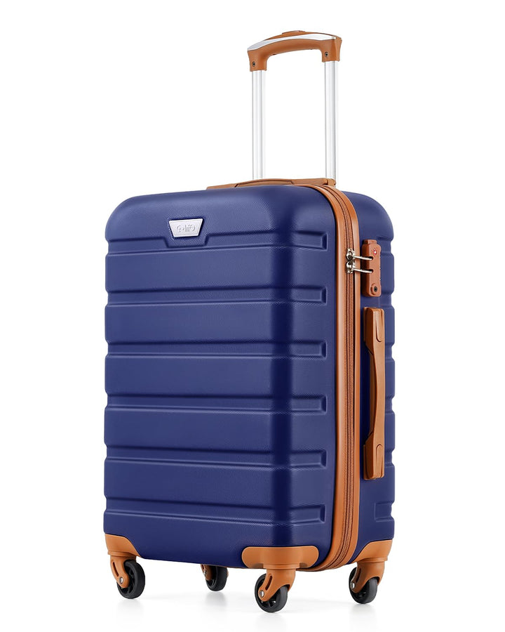 COOLIFE Hartschalen-Koffer Trolley Rollkoffer Reisekoffer mit TSA-Schloss und 4 Rollen (Blau/Braun,