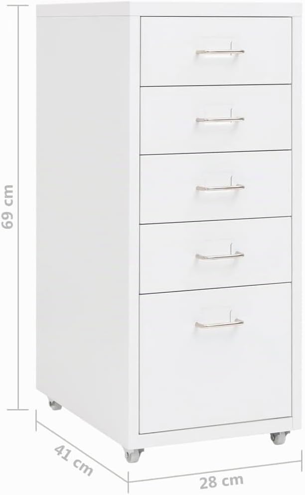 Myheimly Aktenschrank 5 Schubladen mit Rollen Weiss 28x41x69cm Aktenschrank mit Rollen Rollcontainer