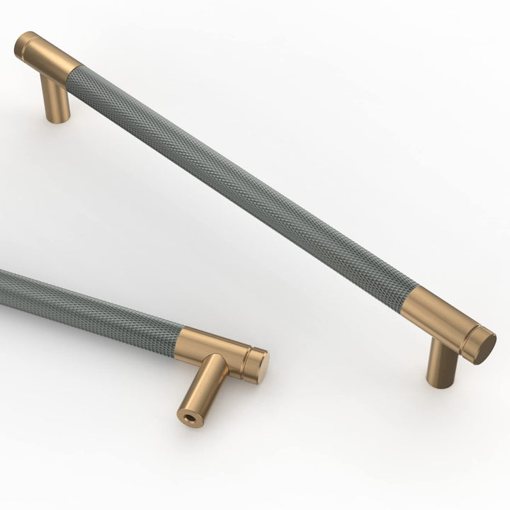Amerdeco 10 Stück Gerändelte Schrankgriffe Goldgrau Griffe Möbel Möbelgriffe 192mm Lochabstand Türgr