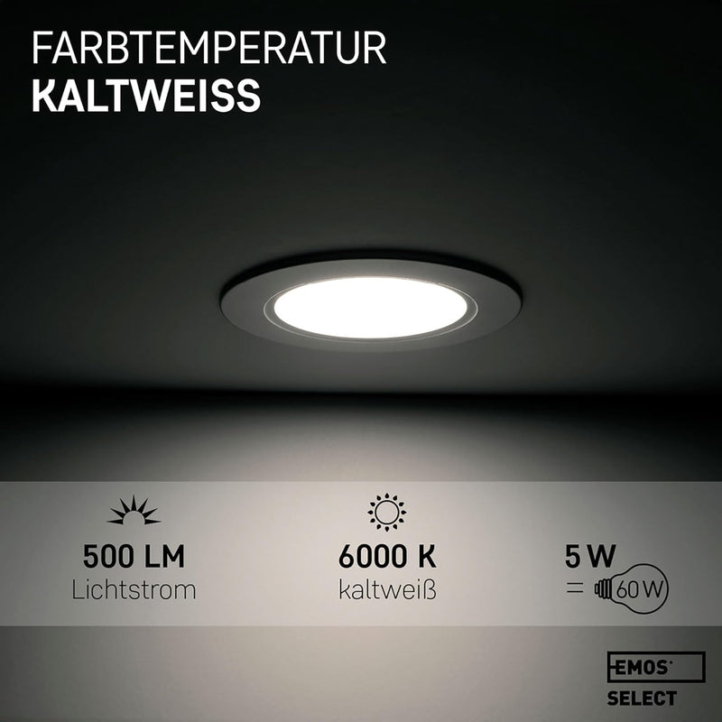 Emos Exclusive Einbaustrahler LED Spots 230V, 5W, 500lm, 6000K kaltweiss | Set mit 3 Downlight LED S