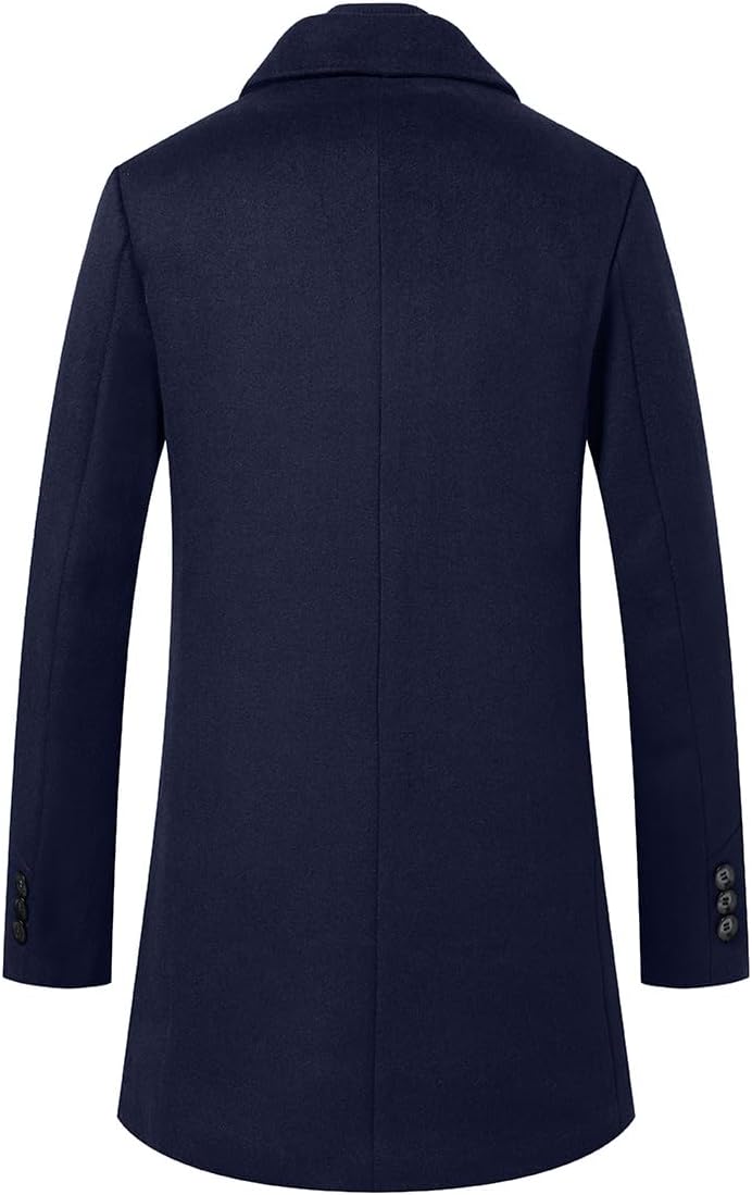 Sliktaa Herren Wollmantel dicker Trenchcoat mittlerer Länge Mantel Kerbe Kragen warmer Mantel Herren