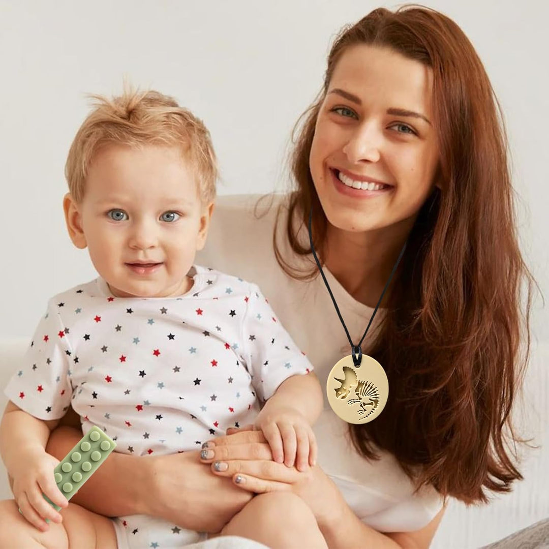 CLDY Kaukette für Kinder, 5 Stück Sensory Kauen Halskette, Kau-Charm, Beissring aus Silikon BPA-frei