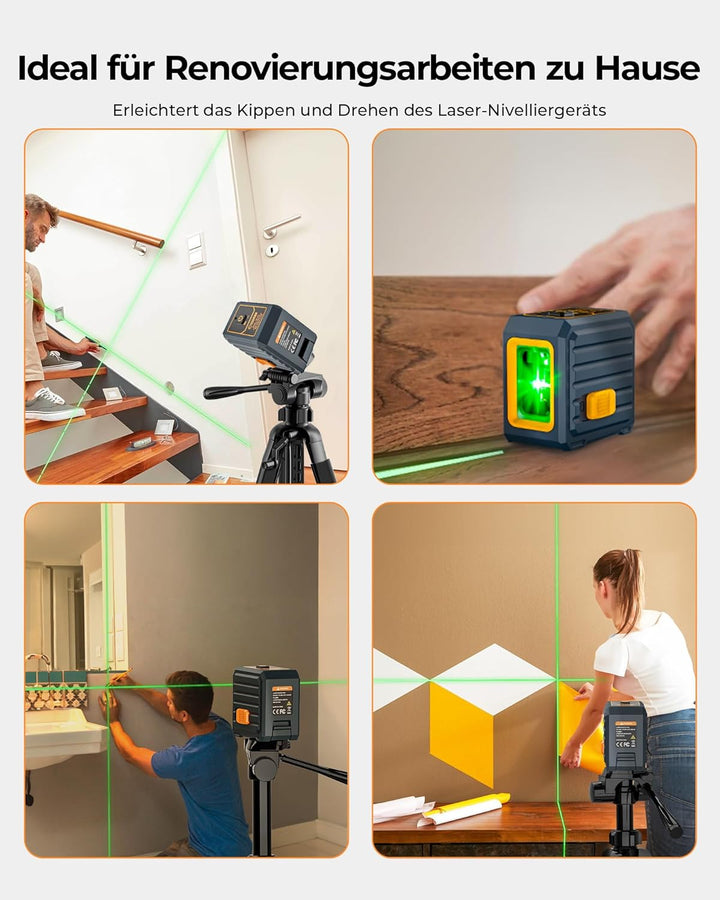 Kreuzlinienlaser, CIGMAN Grüner Kreuzlaser Selbstnivellierend Linienlaser, 30m Arbeitsreichweite, 36