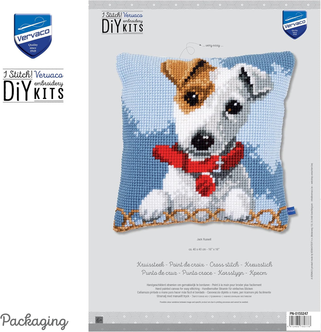 Vervaco Kreuzstichkissen Jack Russel Mehrfarbig