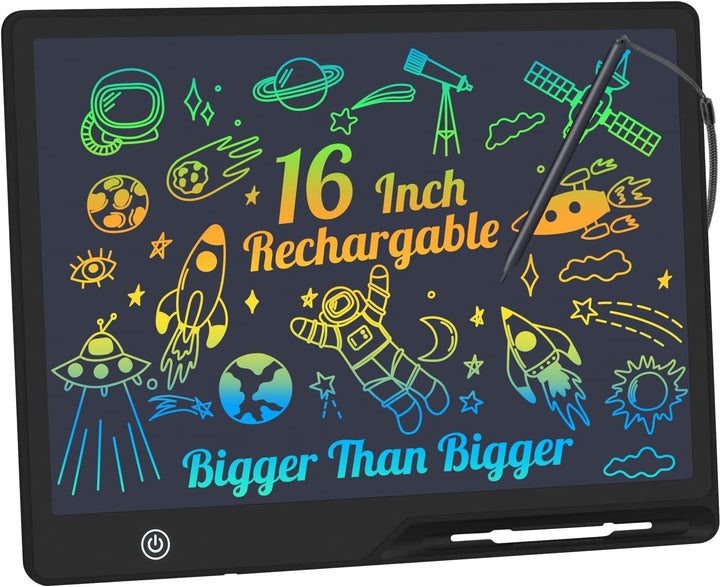 LCD Schreibtafel Kinder 16 Zoll Wiederaufladbar, Maltafel Zaubertafel Bunter Bildschirm Kleinkinder