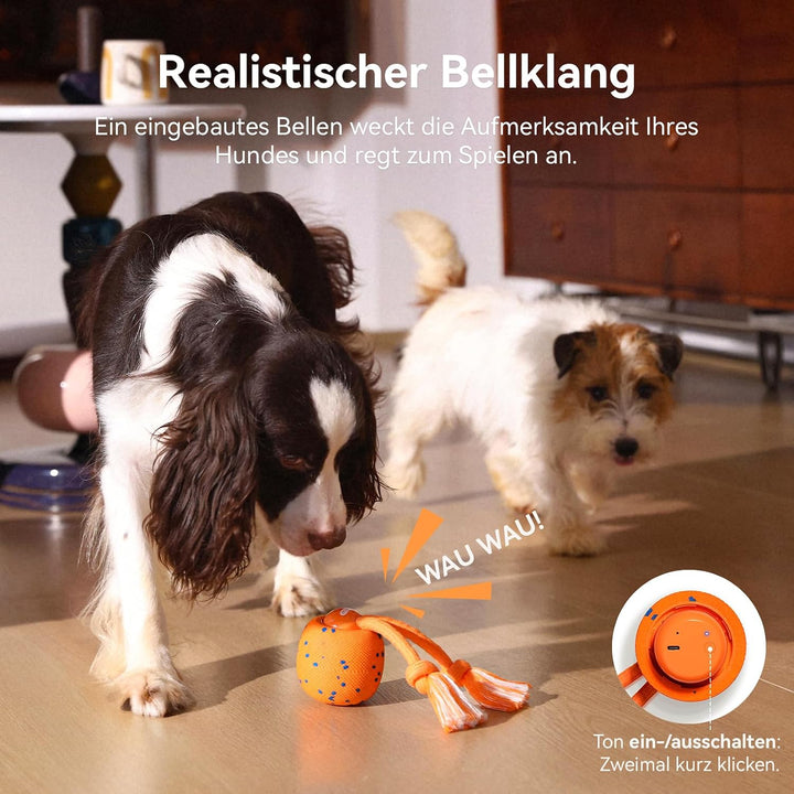 Cheerble Wicked Ball Rolly, interaktiver Hundeball mit Seil &amp; Bellen Orange | Selbstrollendes Hundes