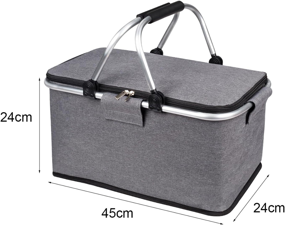 Einkaufskorb Faltbar mit Kühlfunktion Kühltasche Thermokorb mit Deckel Picknickkorb mit Aluminiumrah