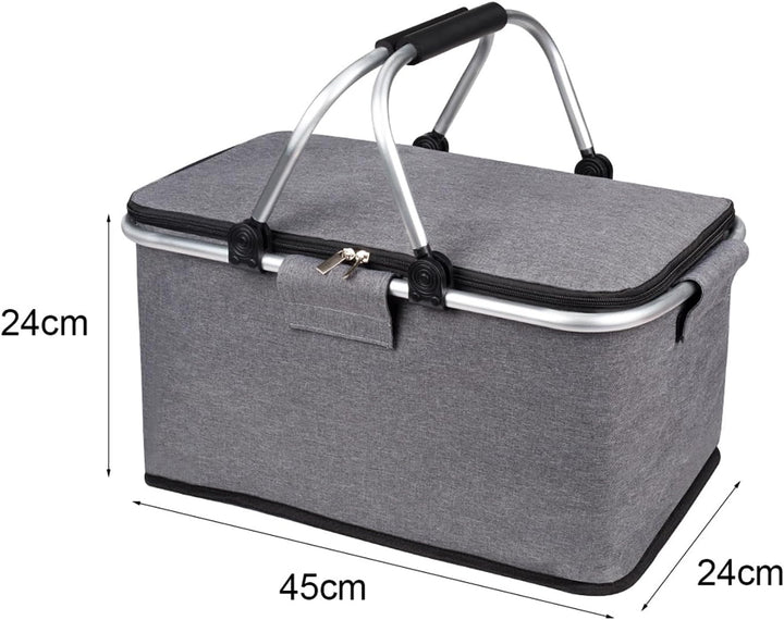 Einkaufskorb Faltbar mit Kühlfunktion Kühltasche Thermokorb mit Deckel Picknickkorb mit Aluminiumrah