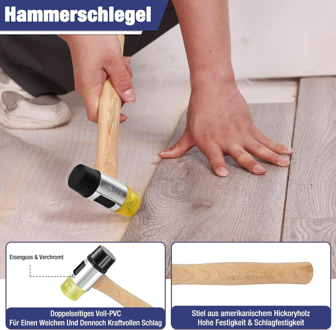 WORKPRO Laminat Verlegeset, Werkzeug zum Verlegen von Laminat mit 30 Abstandshalter, doppelseitigem