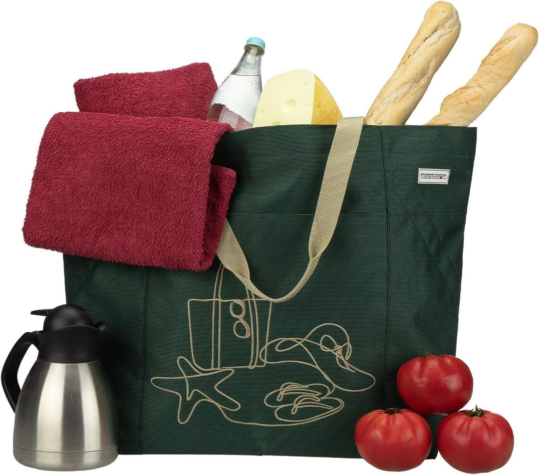 anndora XXL Shopper GREEN - Strandtasche 40 Liter Schultertasche Einkaufstasche dunkelgrün bestickt,