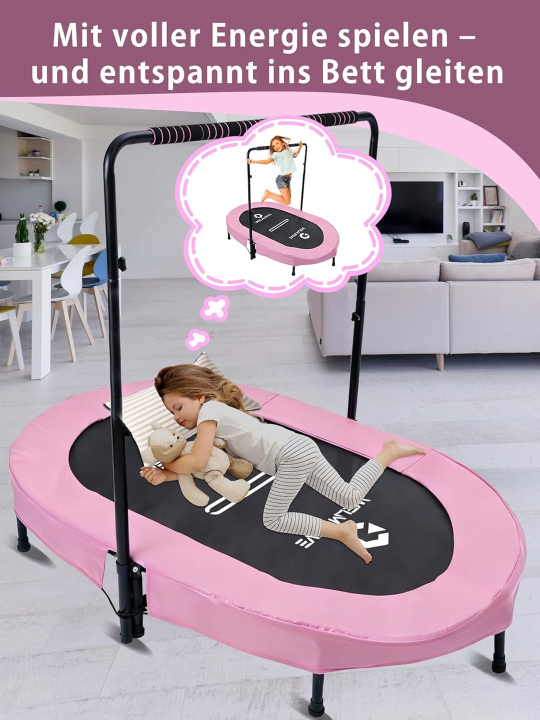Ovales Indoor Trampolin für 2 Personen geräuscharm belastbar bis 150kg Ideal für Kinder &amp; Erwachsene
