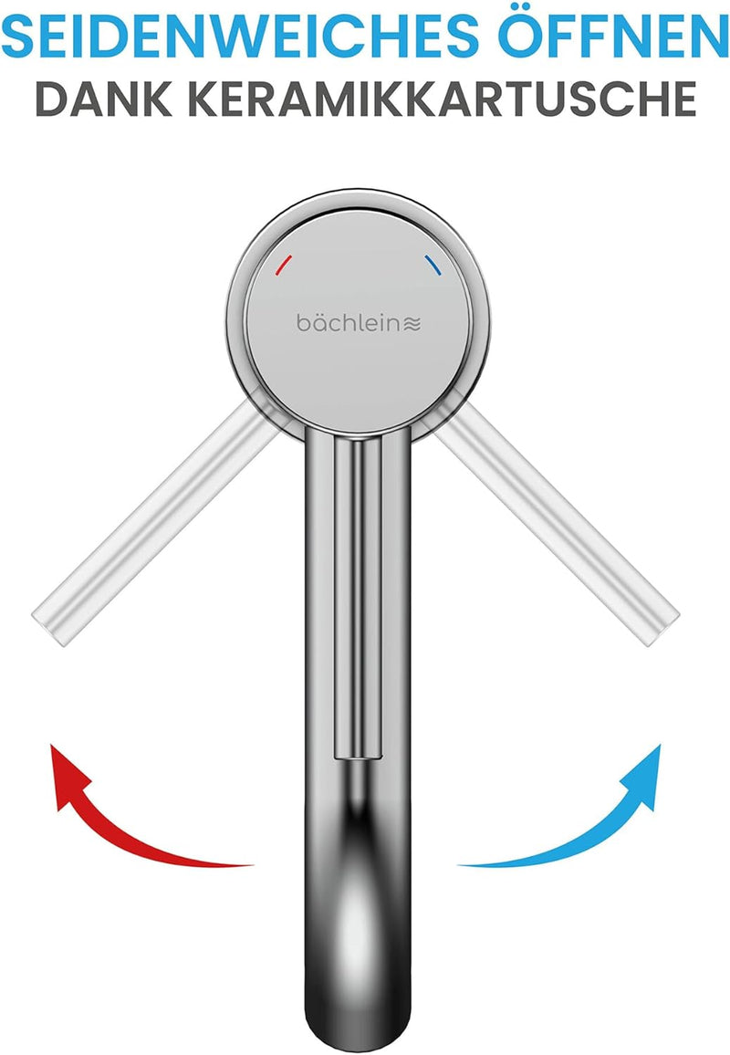 Bächlein Badarmatur Susara mit gebogenem Auslauf, Design Einhebelmischer mit langlebiger Keramikkart