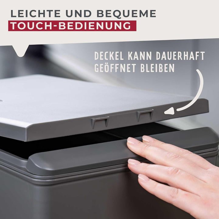 Fackelmann OSLO Touch Abfallsammler 20L, Dunkelgrau – Ideal als Mehrfachsammler, leicht &amp; robust mit