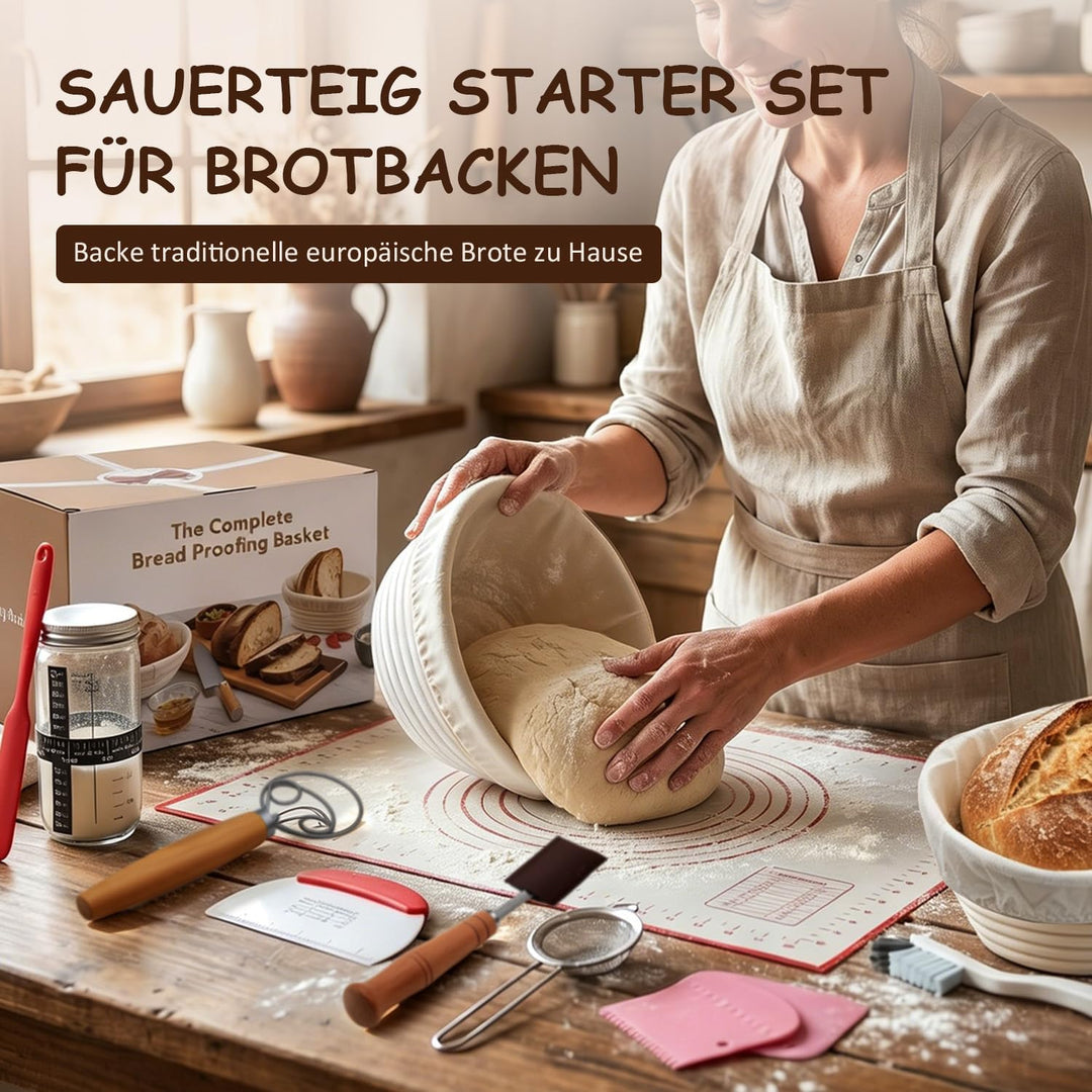 DARDVORLAG Sauerteig Starter Set,15 Teilig Gärkörbchen Brot Set mit Oval & Rund Gärkorb,Teigschaber,
