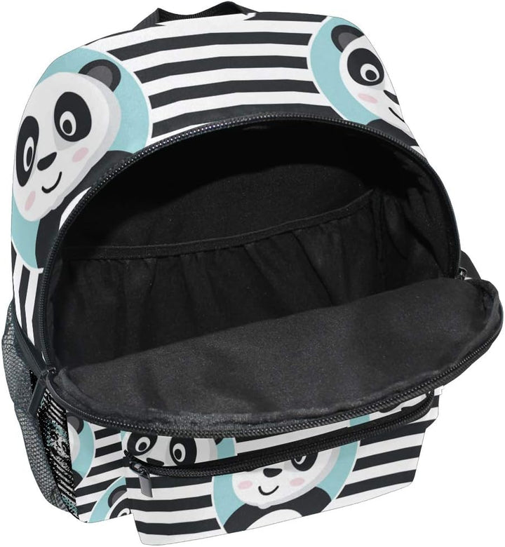 Kinderrucksack Netter Panda im blauen Kreis auf Streifen-Kindergarten-Vorschul-Tasche für Kleinkind-