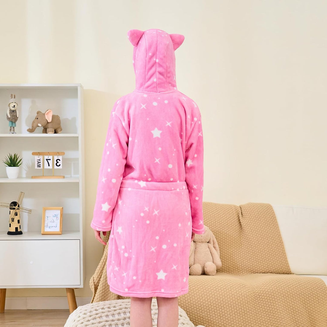 Ceruwum Einhorn Bademantel für Mädchen Weich Fleece Morgenmäntel mit Kapuze 12-13 Jahre Rosa Sterne