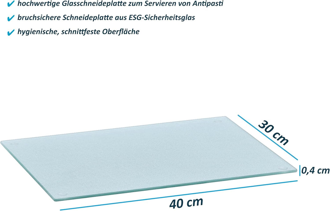 Basera Glasschneideplatte aus Sicherheitsglas mit Silikonfüssen, transparent (12, 40 x 30 cm) 12 40
