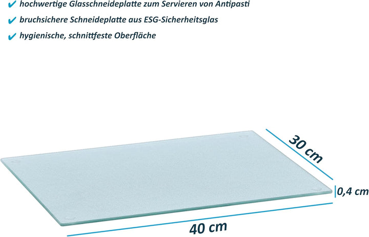 Basera Glasschneideplatte aus Sicherheitsglas mit Silikonfüssen, transparent (12, 40 x 30 cm) 12 40