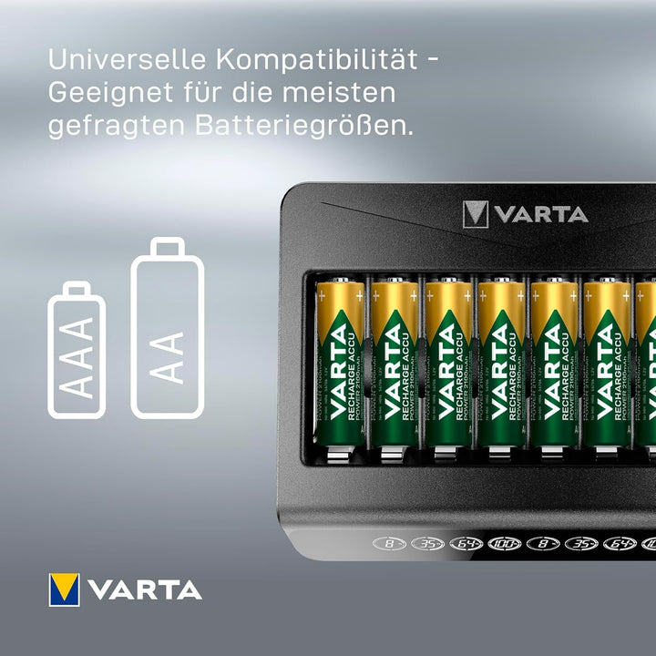 VARTA Akku Ladegerät, Batterieladegerät für wiederaufladbare AA/AAA, bis zu 8 Akku, LCD Multi Charge