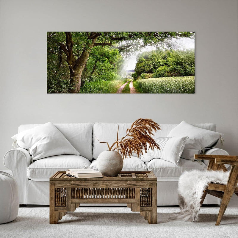 Wandbilder Dekoration Wohnzimmer Pfad Natur Wald Grün Panorama Bilder auf Leinwand 120x50cm Leinwand