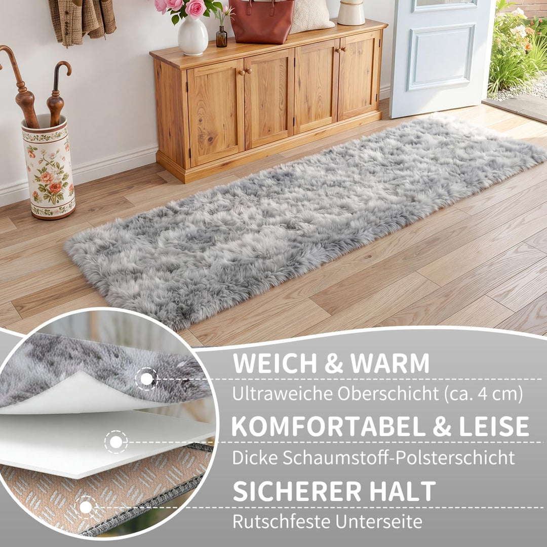 VOFUSHON Wohnzimmer Hochflor Teppich,Shaggy Flur Läufer Teppich Modern Flauschiger Weich Bunte Batik