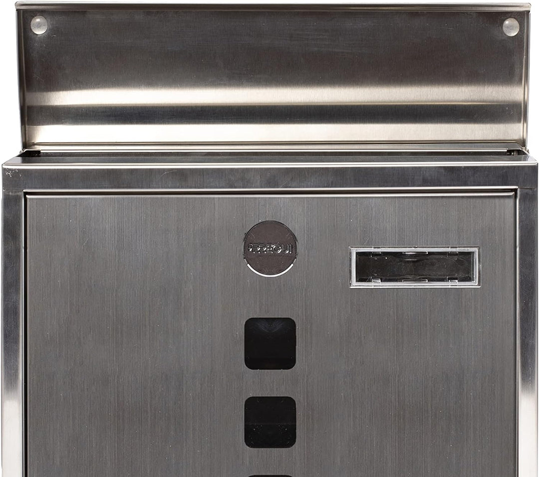 ARREGUI Chance E7107 Briefkasten aus Edelstahl, Grösse M (DIN A4), Wandbriefkasten mit Schutzklappen