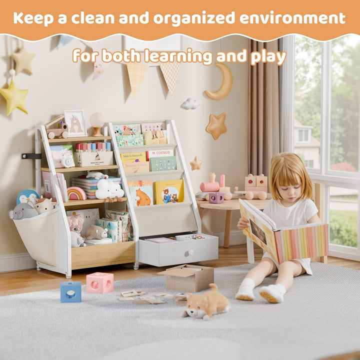 Kinder-Bücherregal und Spielzeugaufbewahrung – Bücherregal für Kinderzimmer, Kleinkind-Bücherregal f