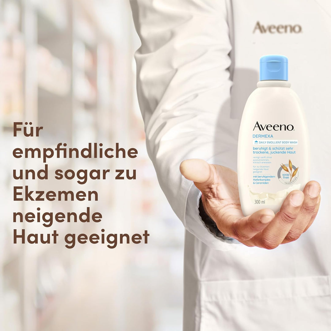 Aveeno Dermexa vegane Duschcreme seifenfreie Pflegedusche 300ml mit beruhigendem Haferkomplex für se