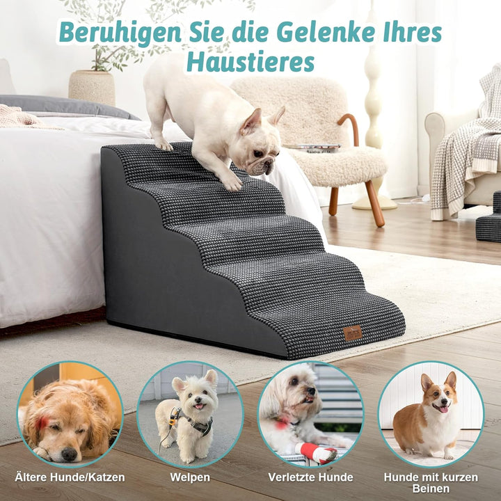 Breite Hundetreppe, kleine Haustiertreppe mit auslaufsicherer Abdeckung (Schwarz und Grau, 83x50x57c