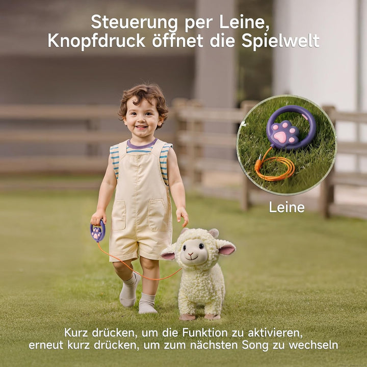 Laufen Schaf Kuscheltier Lamm Plüschtier mit Fernbedienung Leine, Elektronisch Interaktiv Schaf Stof