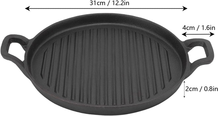 Gusseisen-Grillplatte, runde Gusseisen-Bratpfanne, wendbar, Doppelgriff, gerippte Bratpfanne, Outdoo
