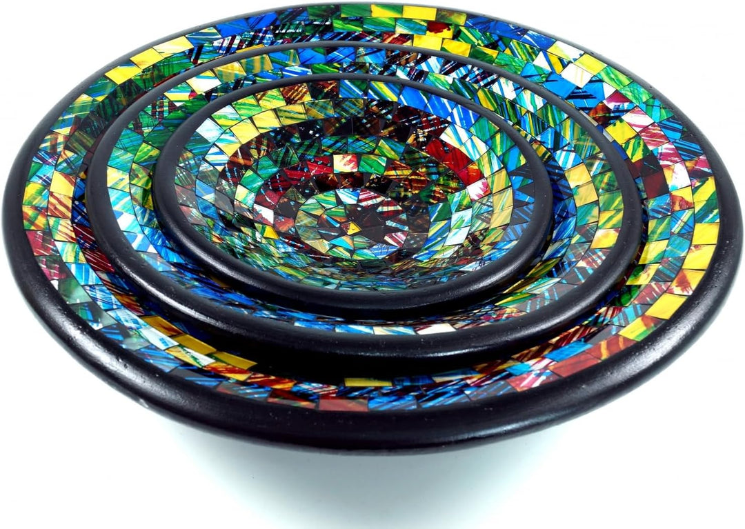 GURU SHOP Runde Mosaikschale, Untersetzer, Dekoschale, Handgearbeitete Keramik &amp; Glas Obst Schale -