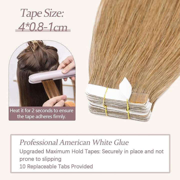 TESS Tape Extensions Echthaar #27 Honigblond 50 cm Echthaar Haarverlängerung 20 Stücke Glatt Remy Ta