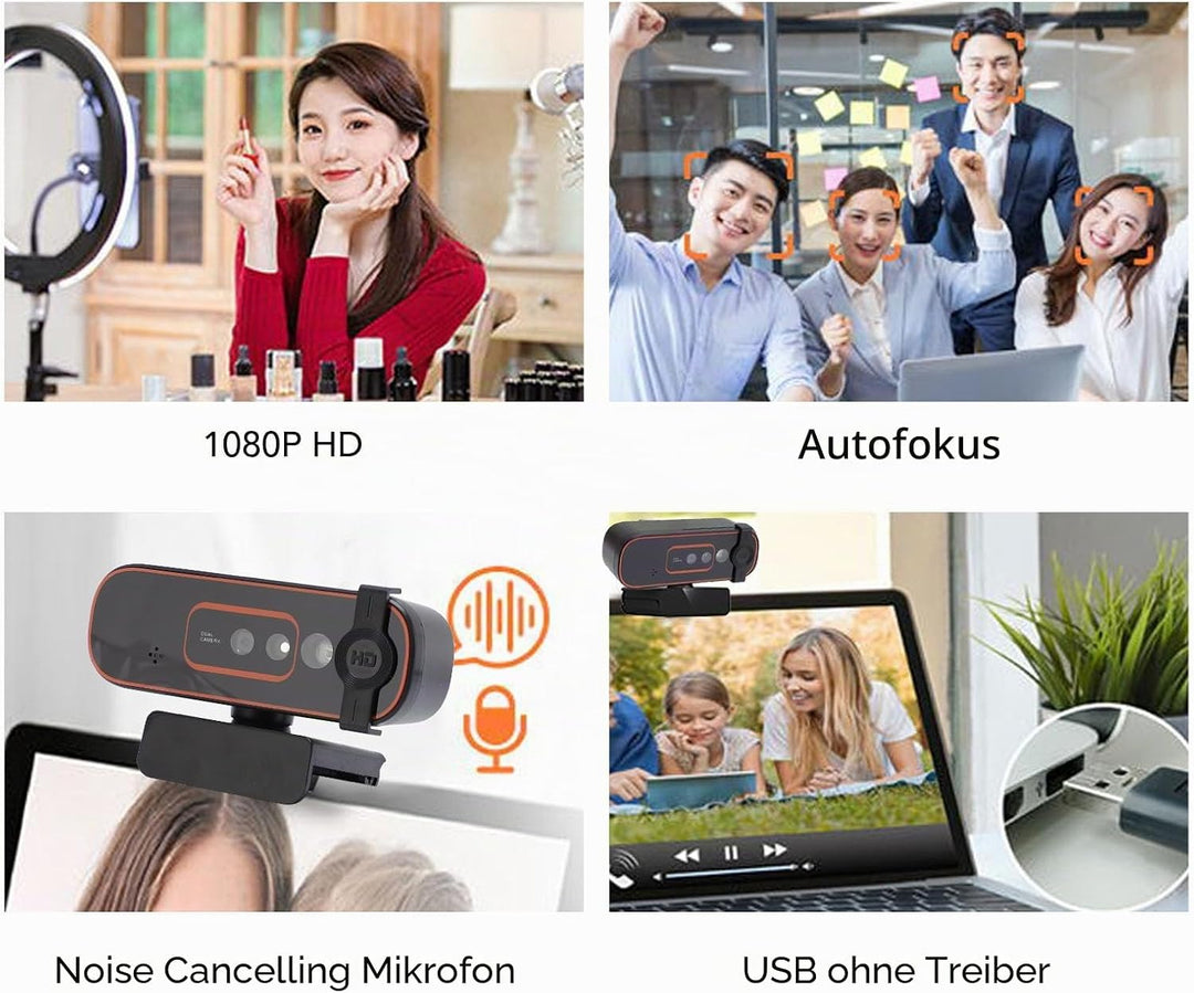 XUMIUZIY 1080P 30FPS Webcam mit Hello, Gesichtserkennungs Webcam mit privater Abdeckung, integrierte